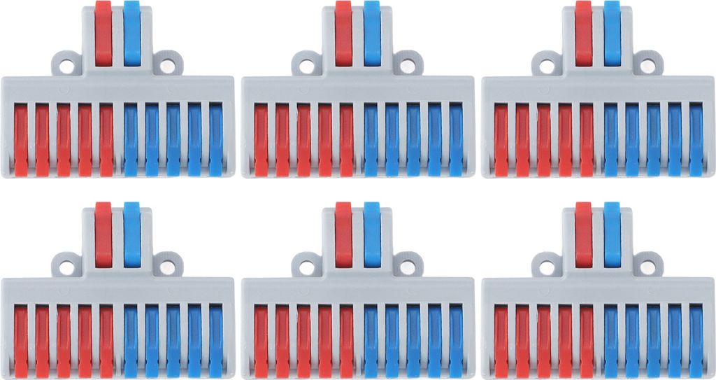6 Stück Hebel-Drahtverbinder 2 in 10 out Schnellverbinder für elektrische Kabel für Beleuchtung