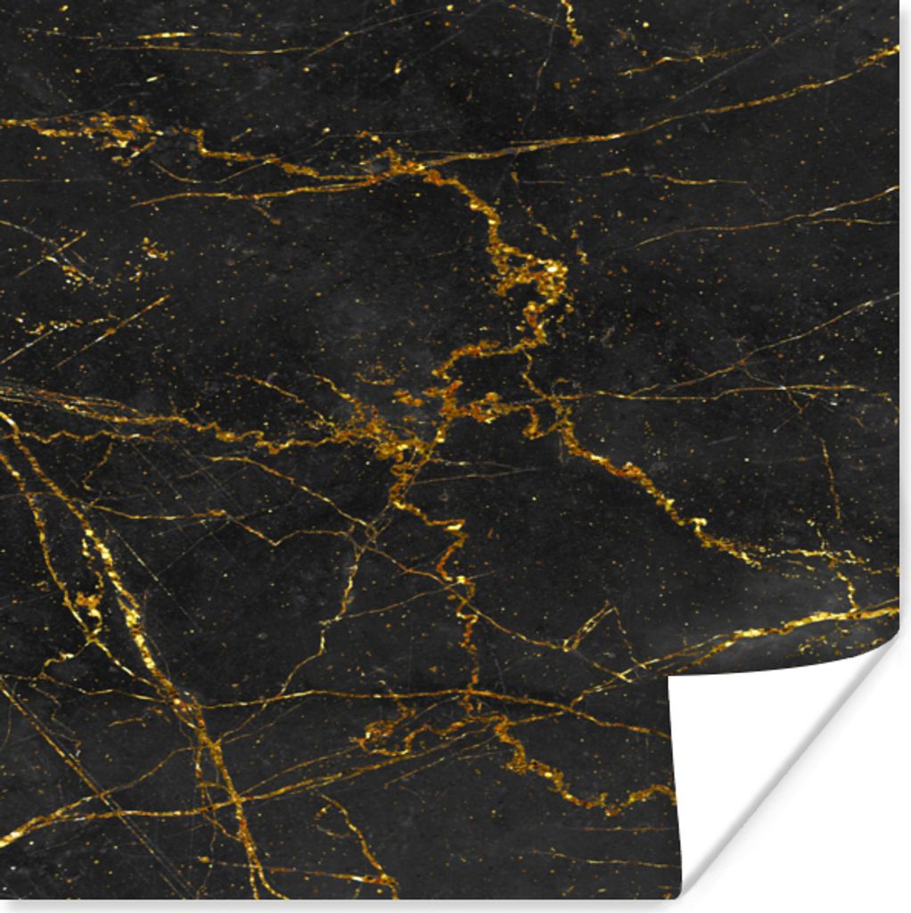 MuchoWow Poster Marmor - Schwarz - Gold 75x75 cm - Wand Dekoration