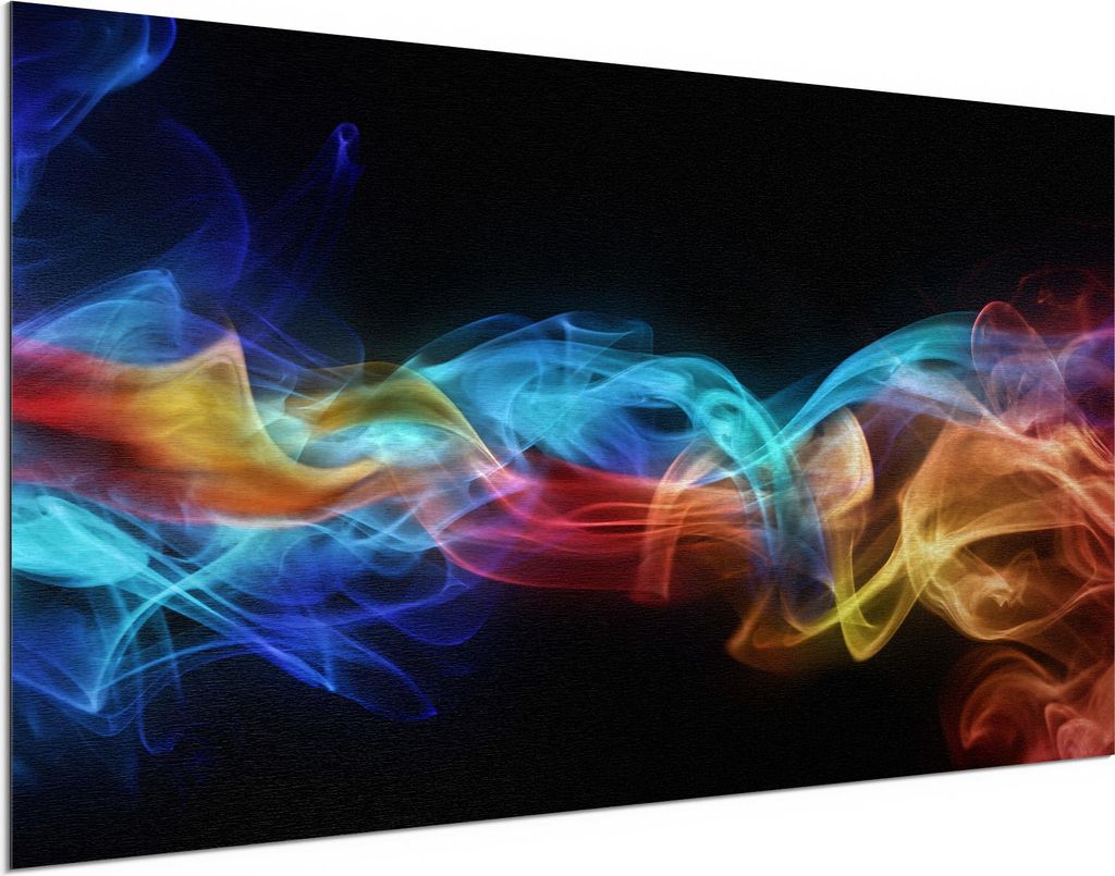 DEQORI Alu-Dibond Bild Silber 100x50 cm 'Farbige Rauchschwaden' Wandbild Metall dünn