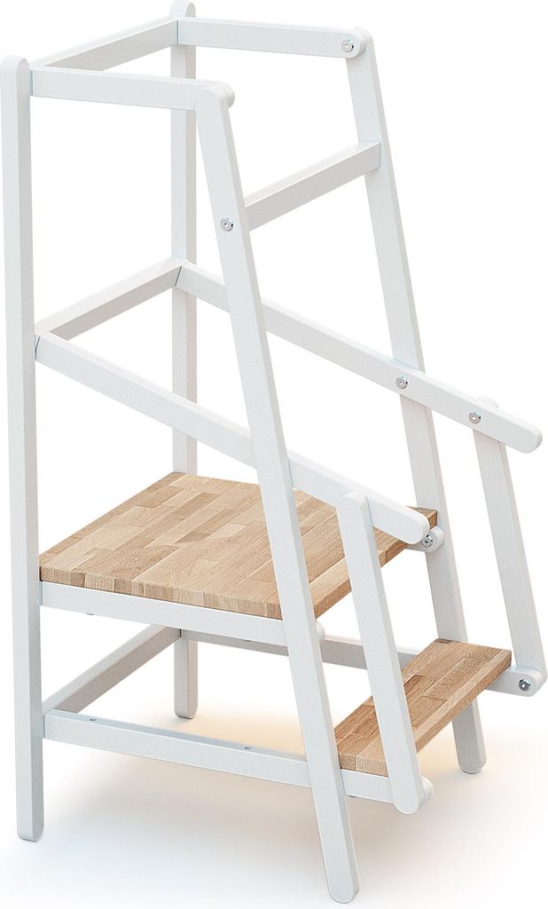 AT4 - Lernturm für Kinder ESSENTIEL Holz Weiß und Buche Lackiert | Lernturm aus Holz 100 x 97 x 164,5 cm | 2-fach höhenverstellbar | Einstiegsst...