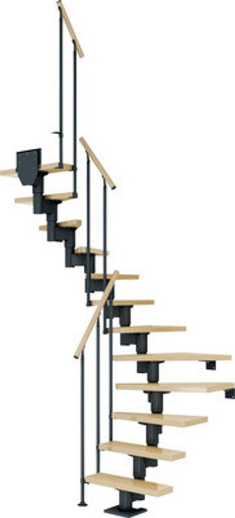 Pertura Mittelholmtreppe Spiros Ahorn Leimholz Anthrazit 1/2-gewendelt 65 cm 12 Stufen / 13 Steigungen Stabgeländer Anth