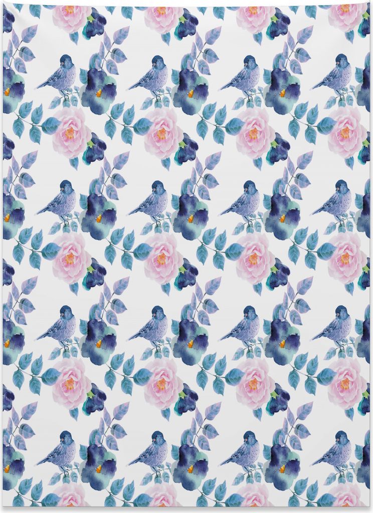 Abakuhaus Blau Wandteppich, Frühlings-Spatz-Vögel aus Weiches Mikrofaser Stoff Kein Verblassen Klare Farben Waschbar, 110 x 150 cm, Königsblau H...