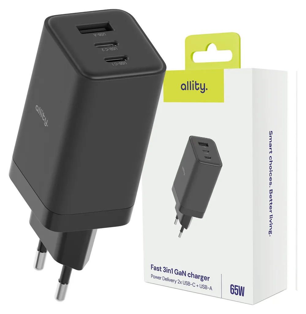 Allity 65W GaN Charger ATC-01-65WACC | 3 Porte Fast Charge PD QC