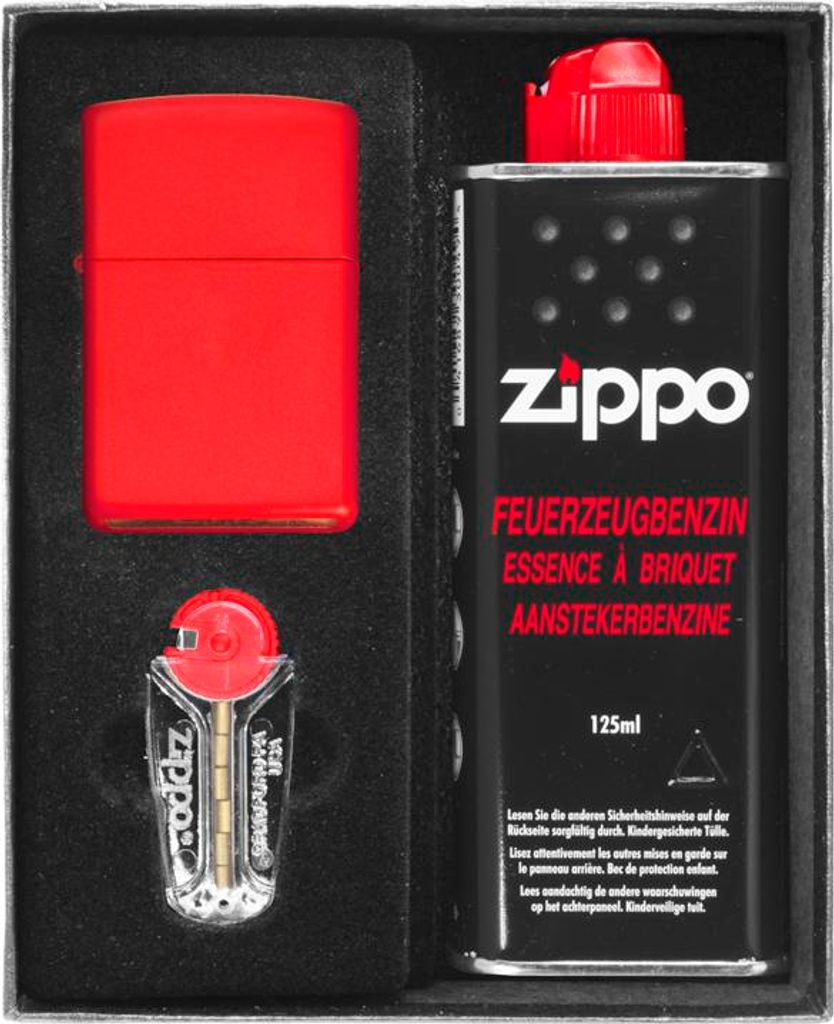 ZIPPO Feuerzeug ROT MATT Geschenkset Nr. 1