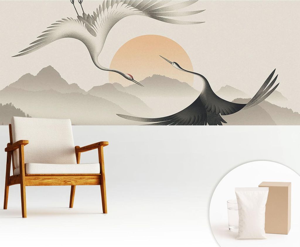 Fototapete - 250x104 cm - Tapete - Wandtapete - Wandbilder - Dekofolie - Tapete Folie - Wand - Dekoration - Wohnzimmer - Ostkraniche