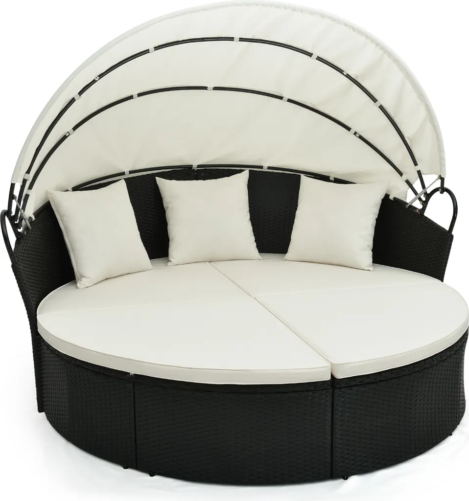 Lit de Jardin 2-3 Personnes pour Terrasse et Piscine avec Toit Amovible