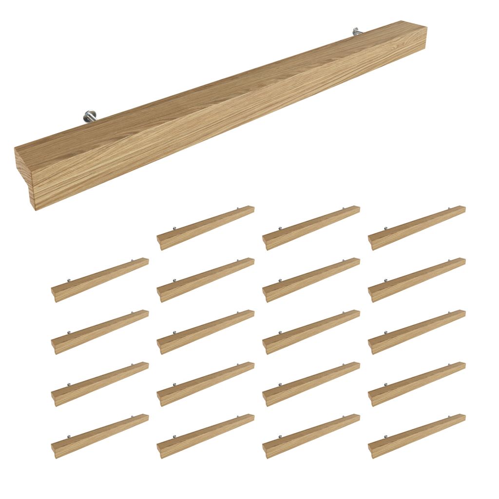 Sossai Holz Möbelgriffe aus Eiche | GAH01 | Lochabstand 224mm, Länge 304mm, 20 Stück