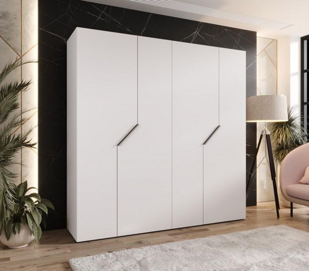 Viertüriger Kleiderschrank 200 cm ELIRA 1 - weiß / Griffe aus Kaschmir