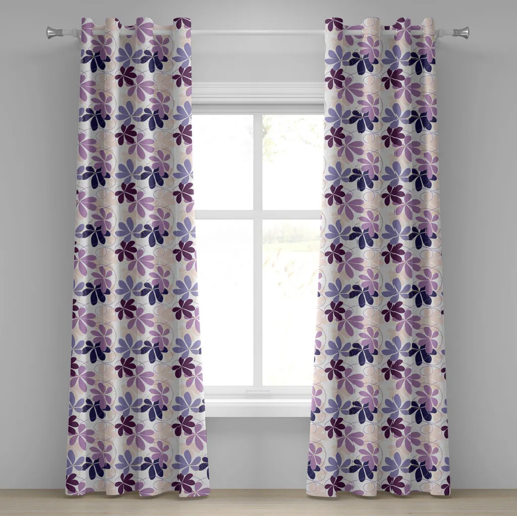Rideau à œillets fleurs rétro violet et pêche 280x245cm ABAKUHAUS