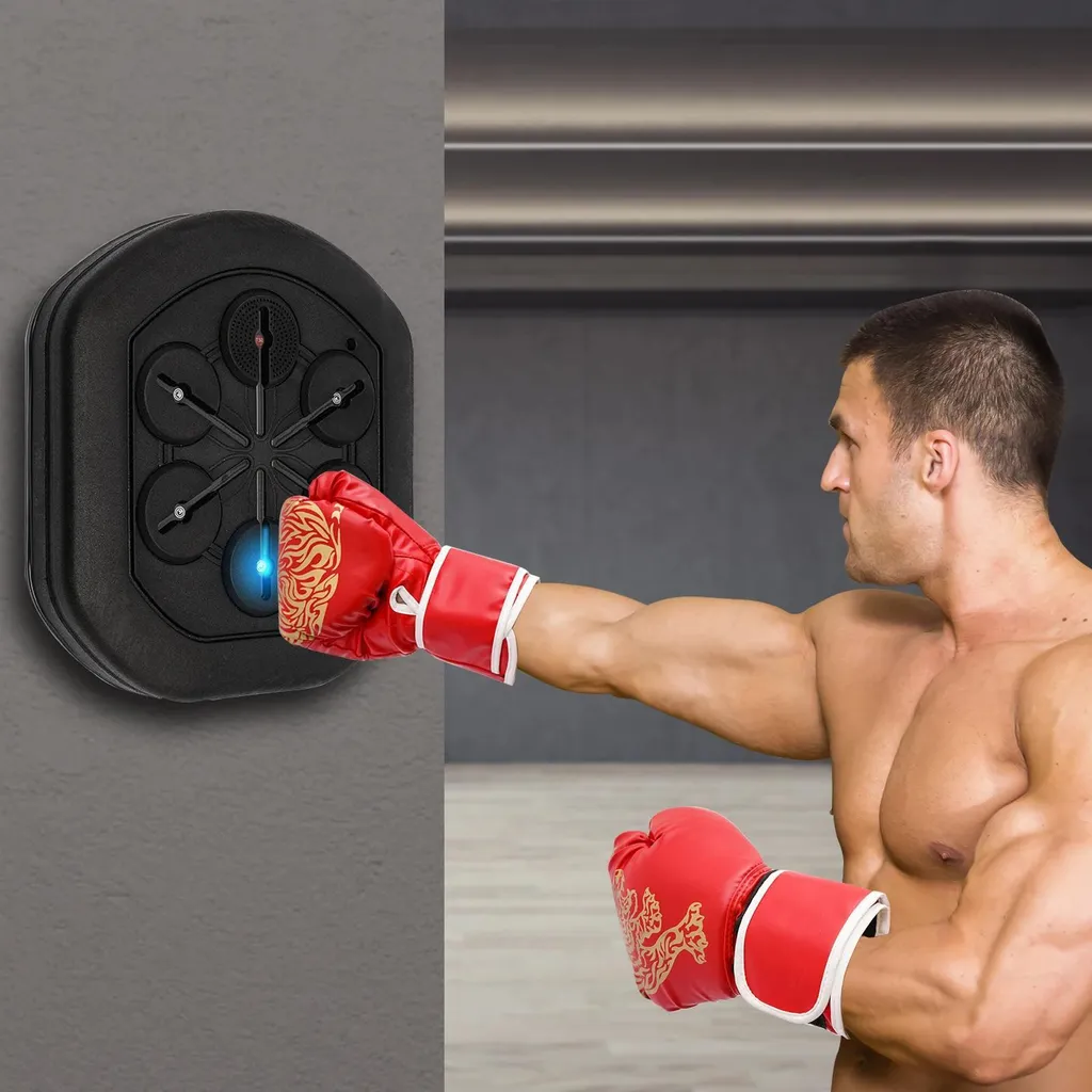 Machine de boxe musicale connectée en PU noir avec gants inclus