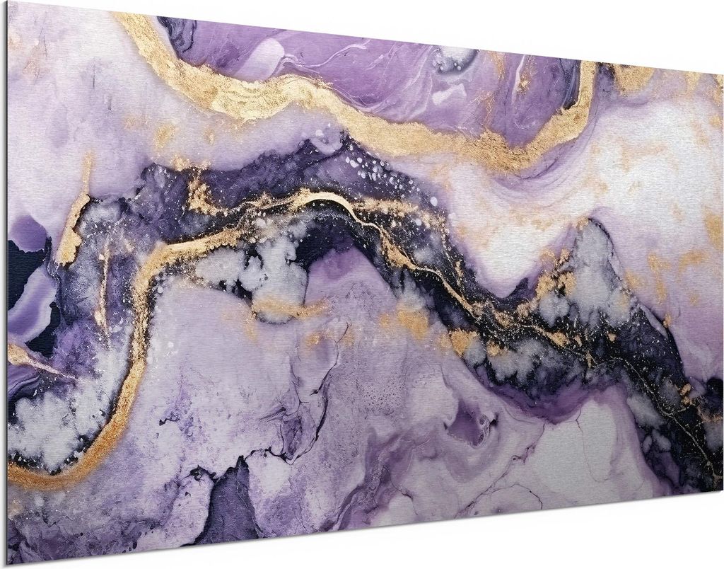 DEQORI Alu-Dibond Bild Silber 100x50 cm 'Violette Gesteinsader' Wandbild Metall dünn