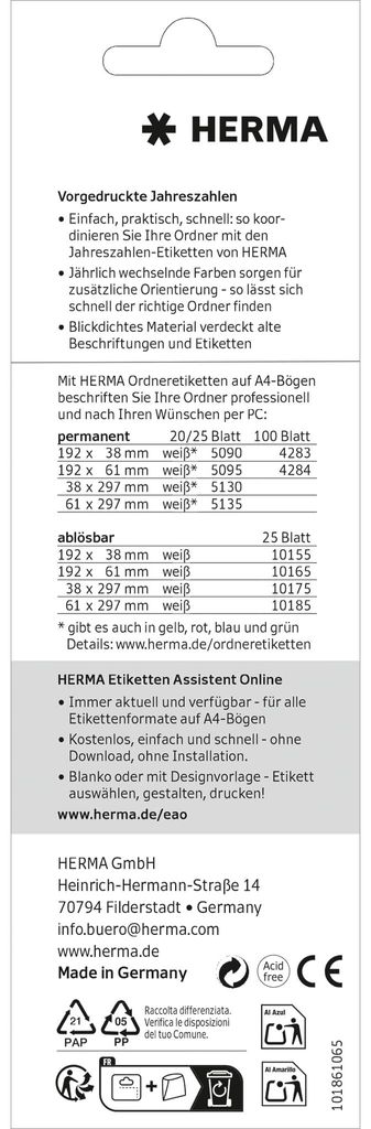 HERMA 1687 HERMA Ordner-Inhaltsschild "2027", 60 x 26 mm, Productafbeelding 