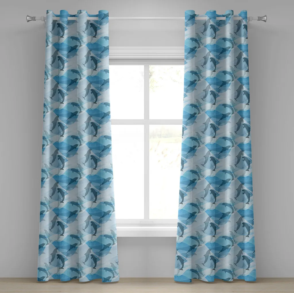 Rideau à œillets motif dauphin marin 280x245cm ABAKUHAUS Gris et Bleu