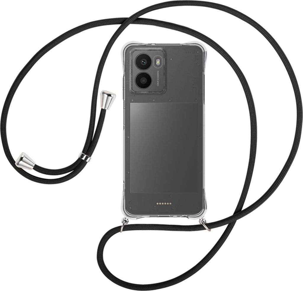 Handykette Backcover-Schutzhülle mit Band (Metall silberfarben) für HMD Fusion 5G - schwarz
