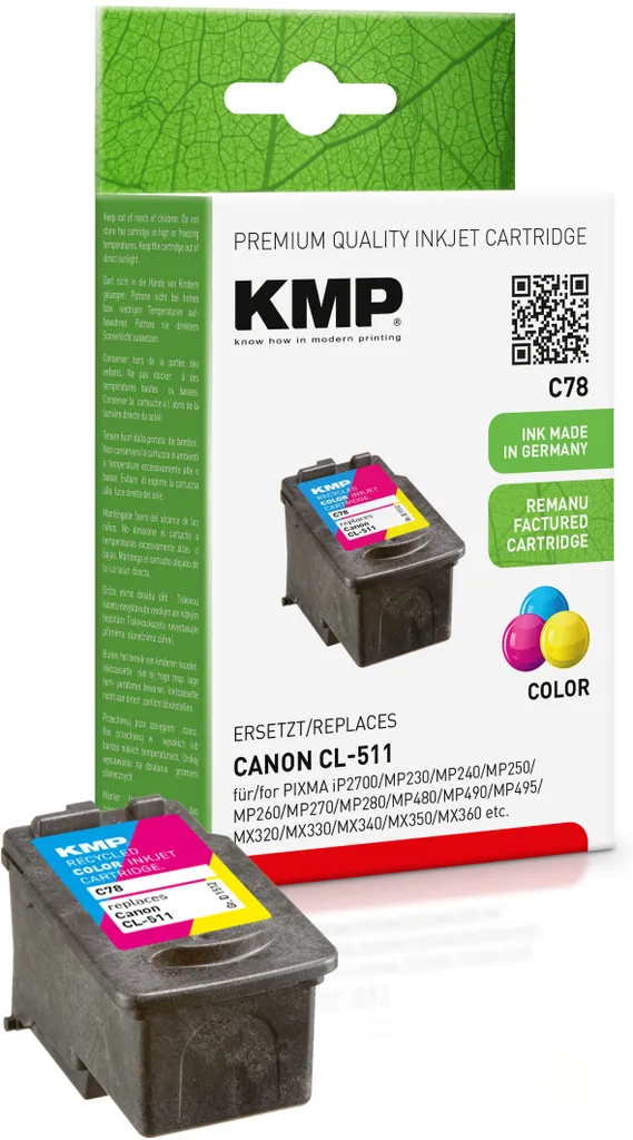 Cartouche compatible Canon CL-511 KMP C78 couleur haute fidélité 1512,4030