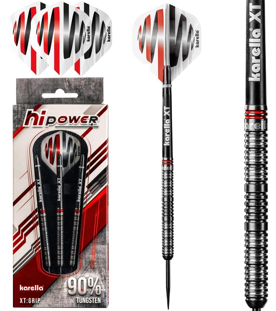 Karella HiPower 90% Tungsten Steeldart, 22g, für klassische Dartscheibe, 3 Dartpfeile mit Metallspitze, Dartboard, Wolfram, Profidart mit Flight u...