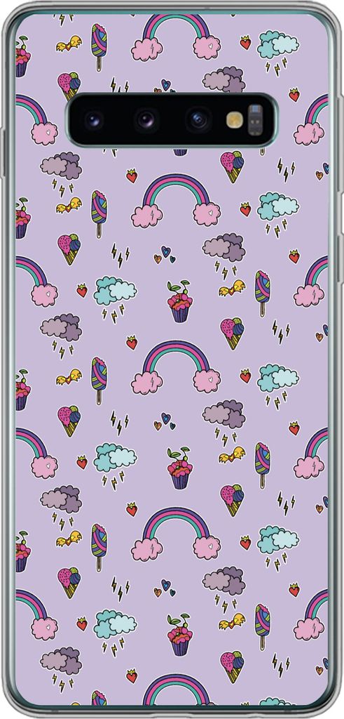 MuchoWow Handyhülle Schutzhülle Hülle für Telefoonhoesje Samsung Galaxy S10 Muster - Regenbogen - Krone - Mädchen - Kinder - Kinder Silikon ...