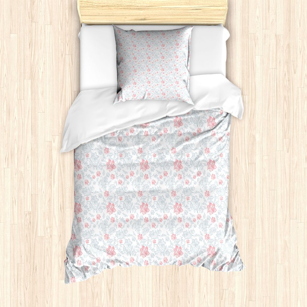 ABAKUHAUS rosa Blumen Bettbezug Set für Einzelbetten, Pastellblumen, Milbensicher Allergiker geeignet mit Kissenbezug, 135 cm x 200 cm - 80 x 80 c...