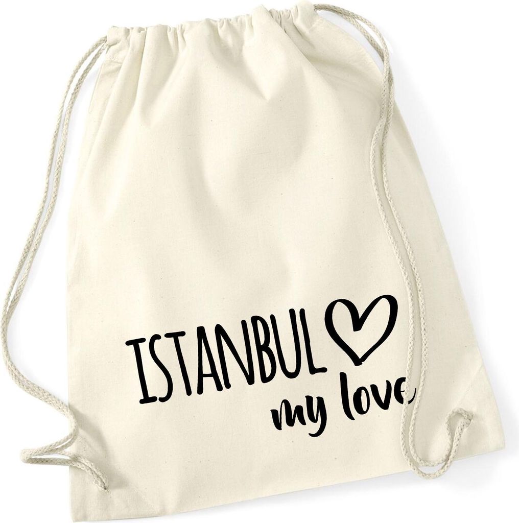 Huuraa Turnbeutel Istanbul my love 12 Liter Natural Baumwolle Rucksack Geschenkidee
