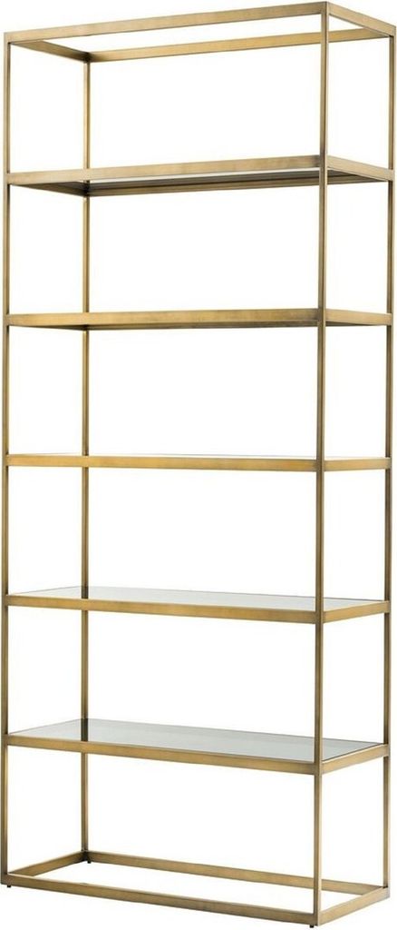 Casa Padrino Luxus Regalschrank Messing / Grau 95 x 40 x H. 225 cm - Edelstahl Schrank mit 5 Glasregalen - Büromöbel - Wohnzimmermöbel