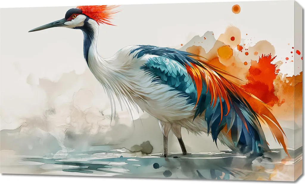 Déco Murale Zen : Tableau Grue Aquarelle 100x60 pour Salon ou Chambre