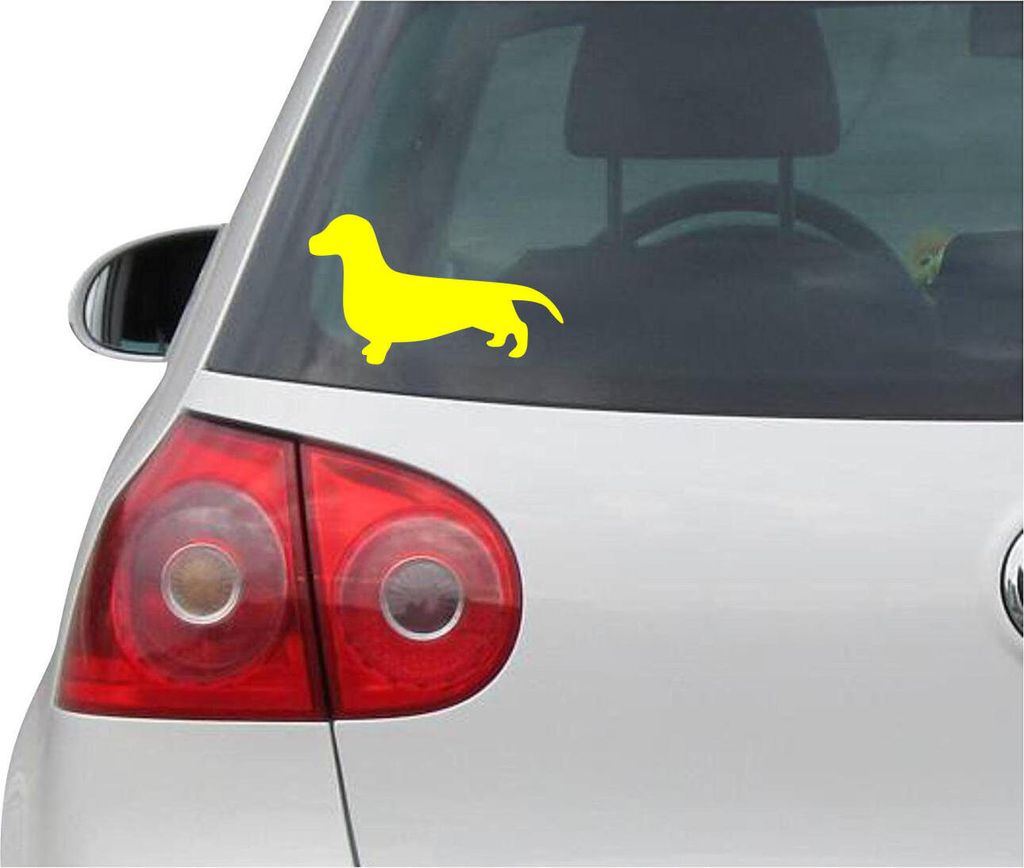Aufkleber / Autoaufkleber - JDM - Die cut - Dackel SILHOUETTE Hund Decal Sticker - gelb - 139mm x83mm