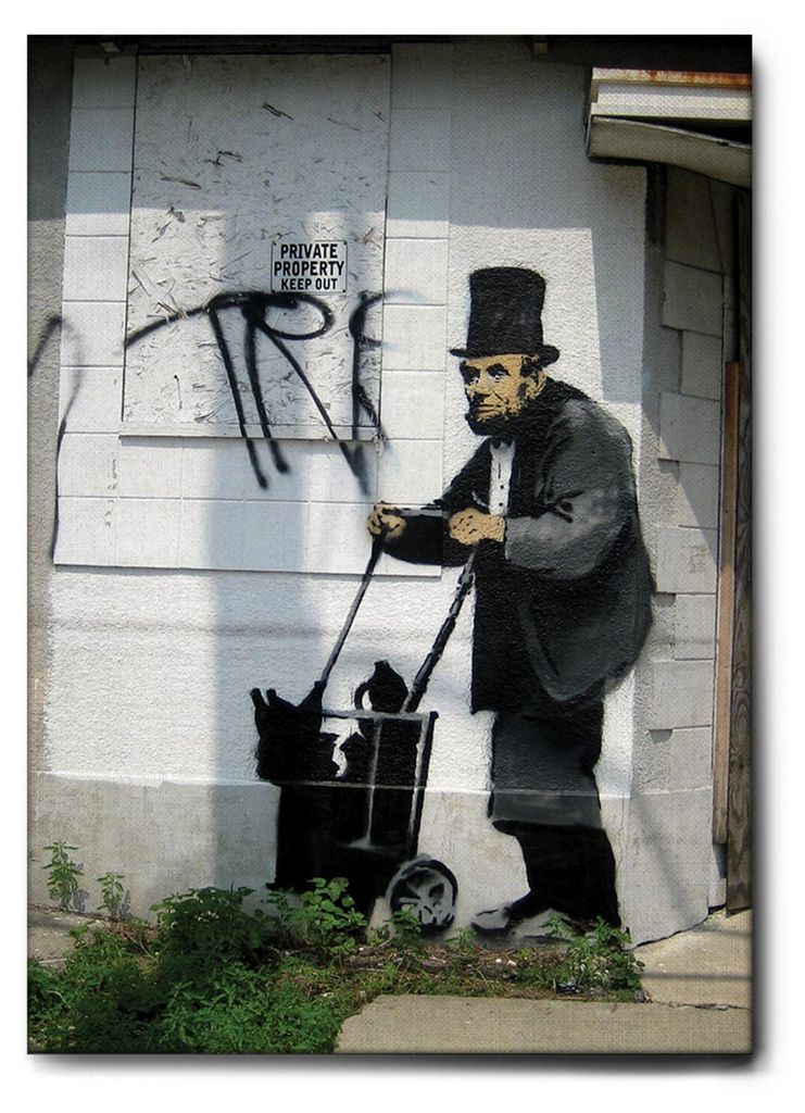 Giallobus - Abraham Lincoln - Banksy - 35L x 50W cm - Bild - Leinwand mit Standardrahmen