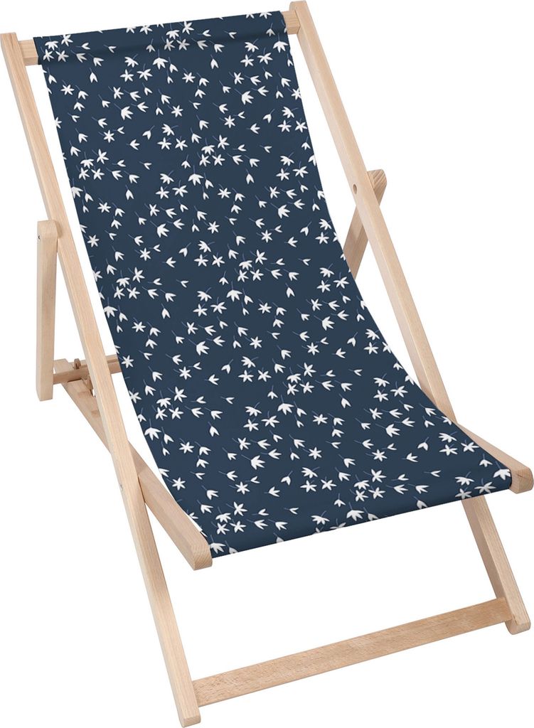 Dreamroots Liegestuhl klappbar Holz bis zu 130 kg, Sonnenliege klappbar mit 3-stufiger Neigungsregulierung der Rückenlehne, Small Navy Petal
