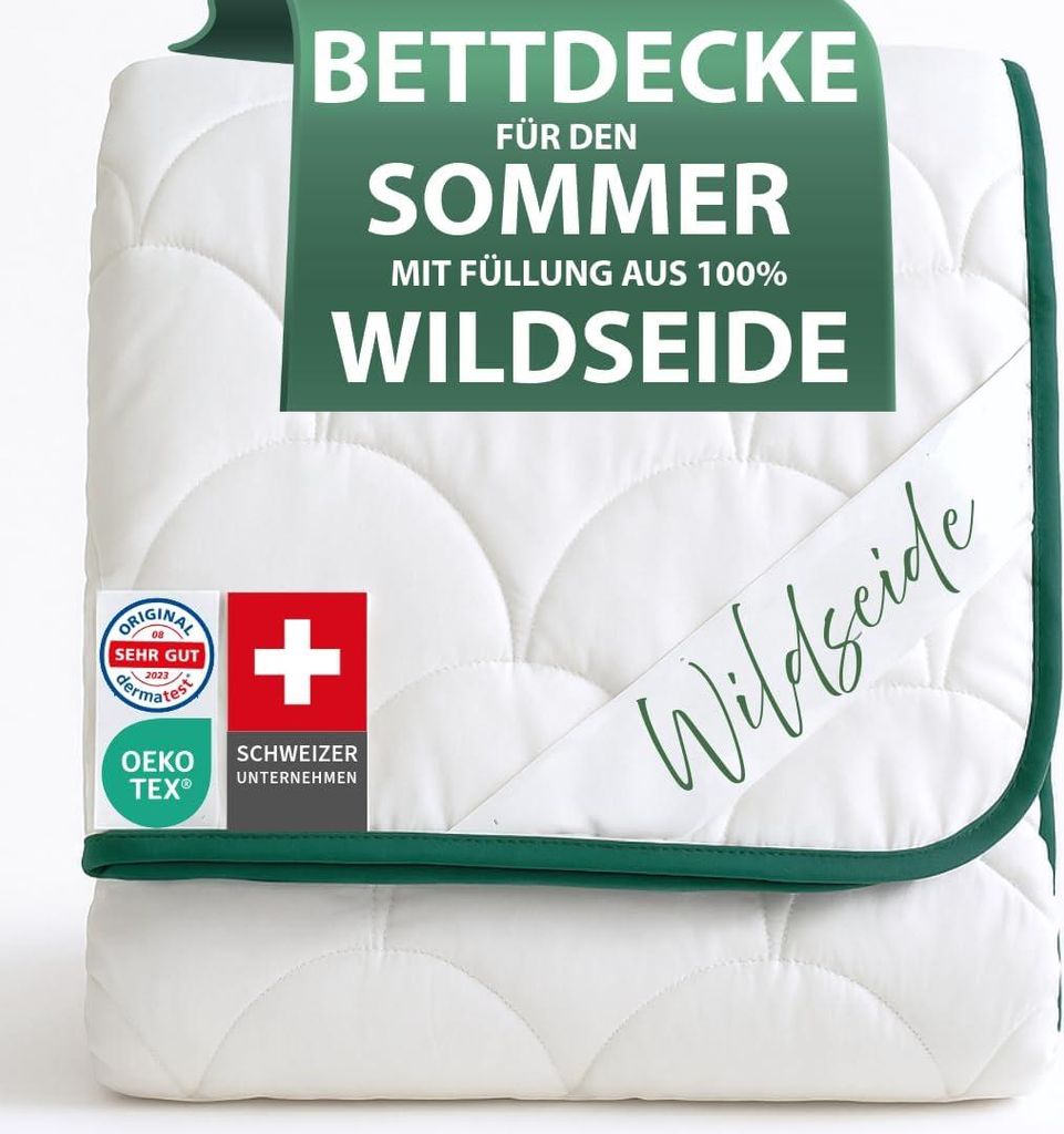 Welldora Sommerdecke 135x200 leicht | Füllung 100% kühlende Wildseide Luftige Bettdecke für den Sommer Zert. in der Schweiz Fachärztl.