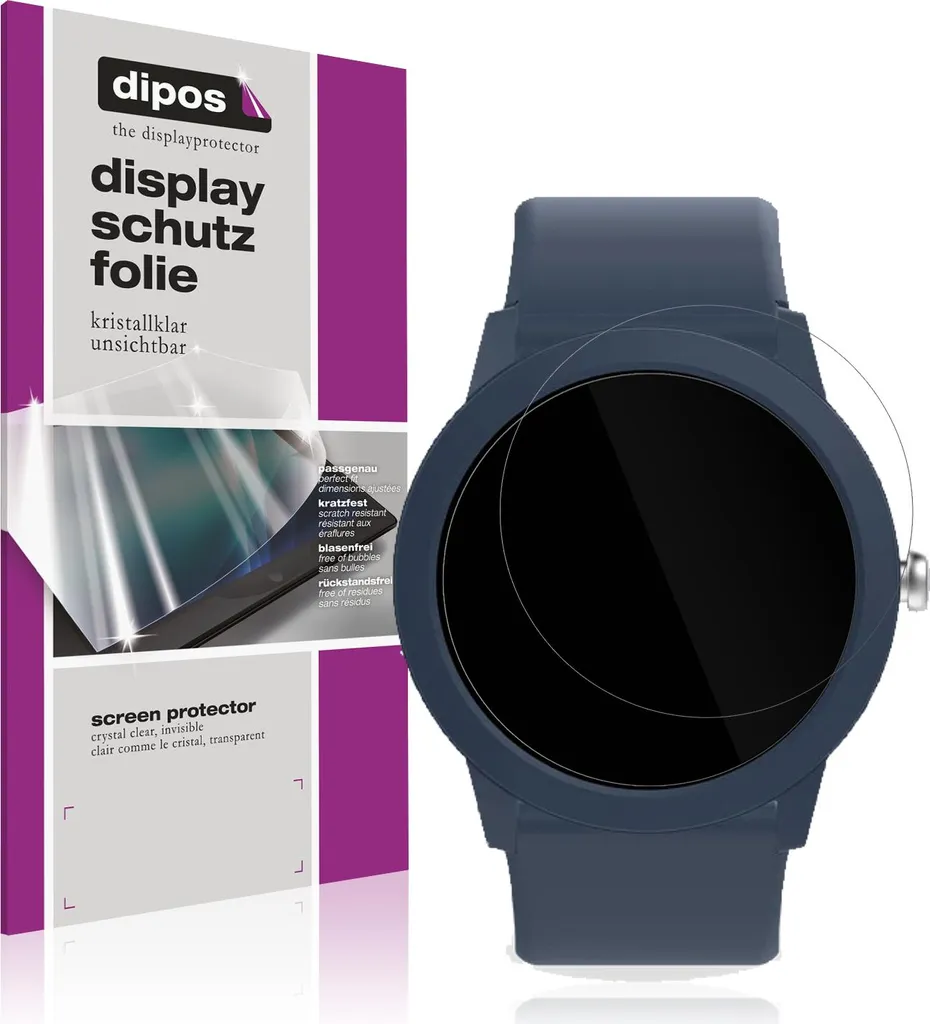 Dipos 6 Pellicole Protettive In Cristallo Per TicWatch C2 – Protezione Per Schermo Made In Germany