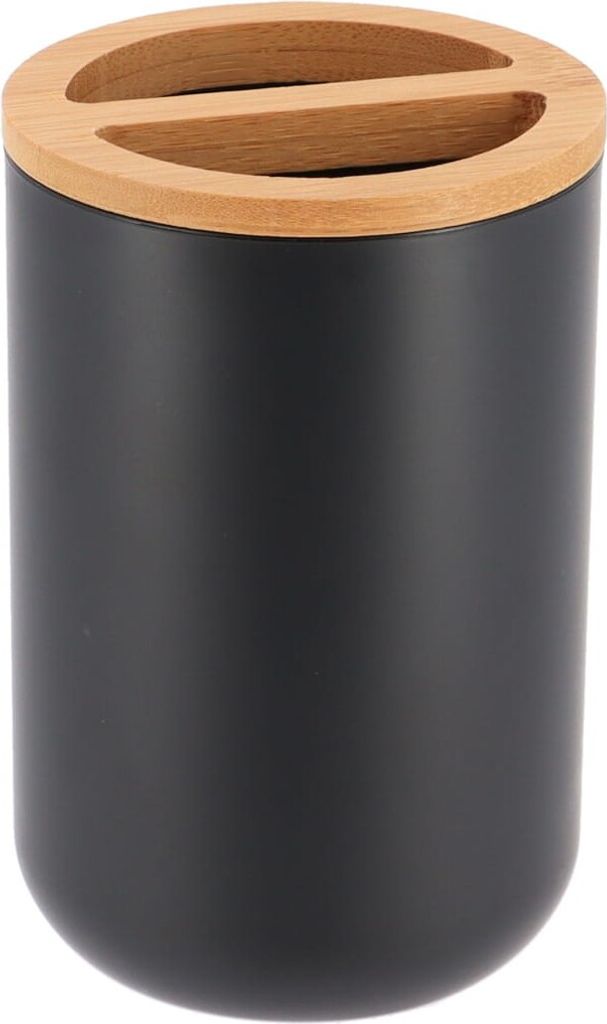 Tendance Zahnputzbecher schwarz Kunststoff Bambus 7,2x7,2x11 cm Badezimmer Dekoration