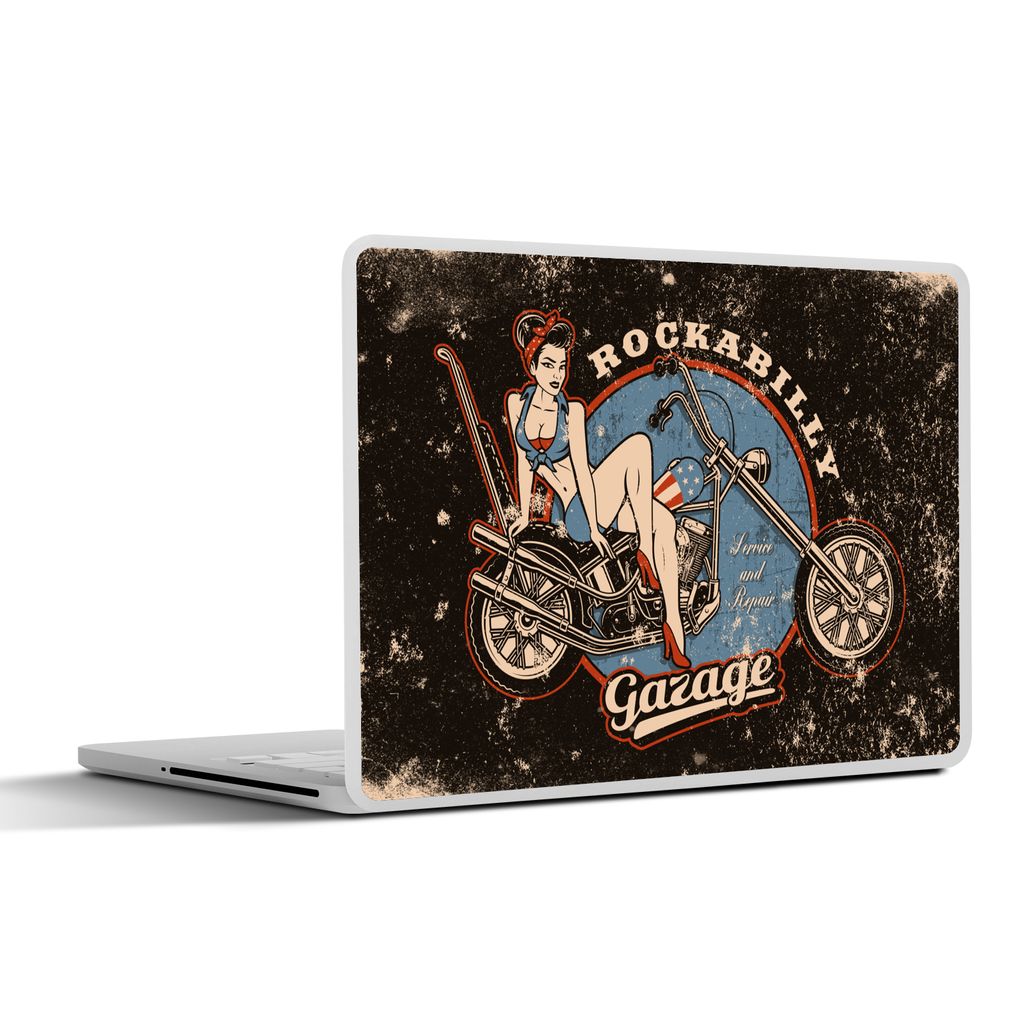 MuchoWow Laptop Aufkleber Sticker Cover Mancave - Motor - Frauen - Retro 32.5x23.5 cm - Sticker für Laptop - Selbstklebend