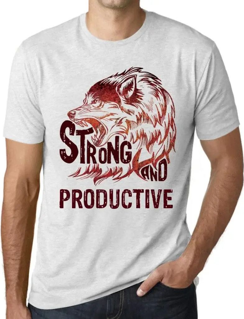 Herren Grafik T-Shirt Starker Wolf und produktiv – Strong Wolf And Productive – Öko-Verantwortlich Vintage Jahrgang Kurzarm Lustige Druck Gebu...
