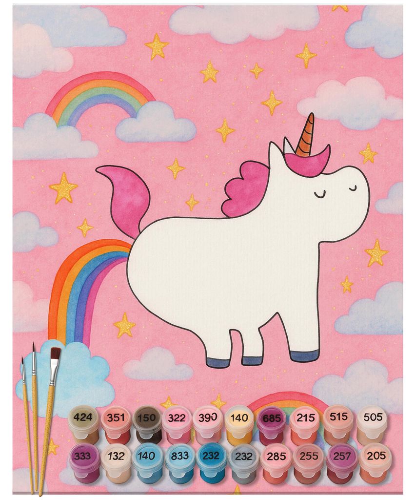 Mr. & Mrs. Panda Malen nach Zahlen Einhorn Pupsen Design 40 x 50 cm Ohne Rahmen - Weiß - Geschenk, Lustig, Regenbogen, Spaß, Freundin, Zahlenbild...