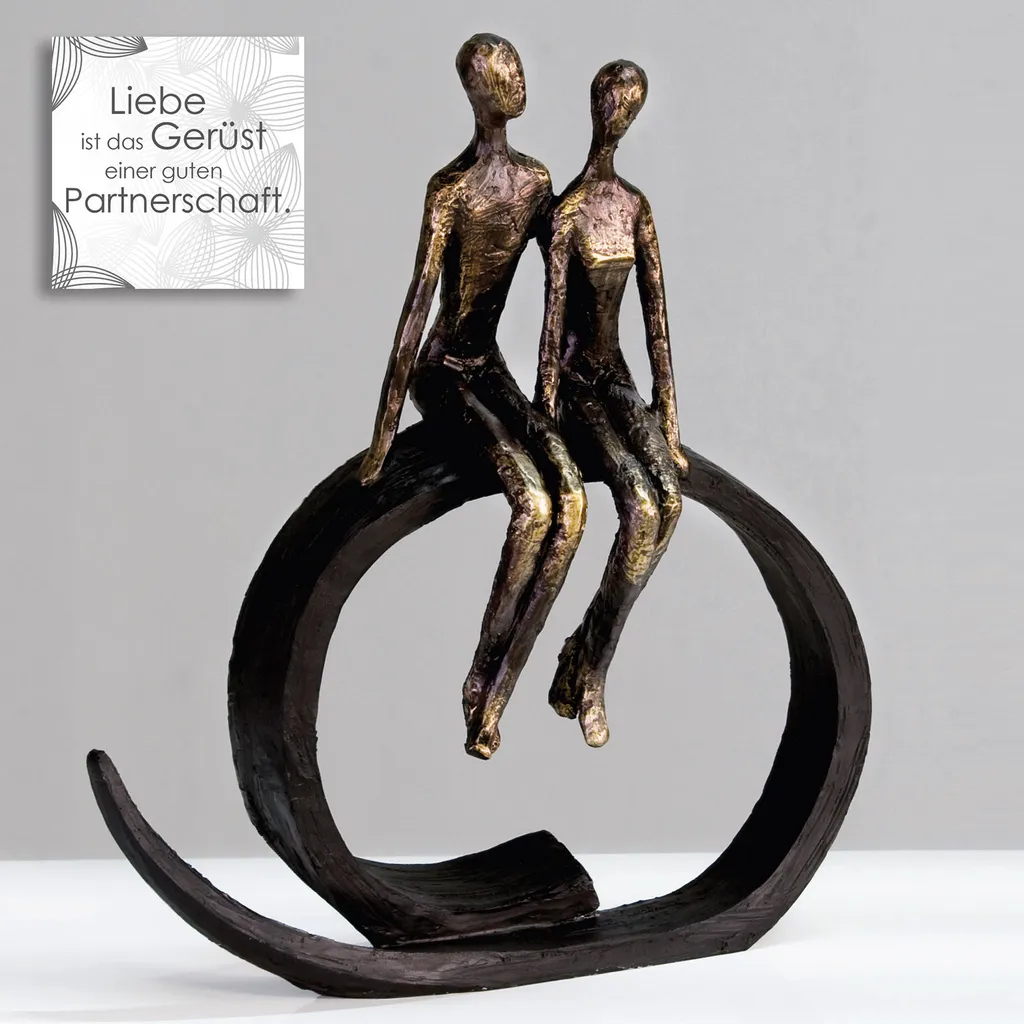 Statue Décorative Couple Close en Bronze et Noir Gilde Design 35cm - 2