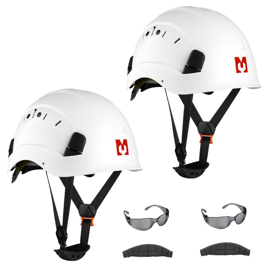 Mustbau EN397 Bau- & Schutzhelm mit Antibeschlag-Visier, Arbeitshelm aus strapazierfähigem ABS, 53–63 cm verstellbar, 2er Pack, weiß