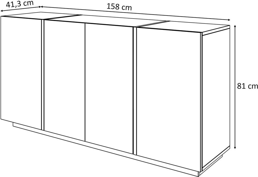 Schwarz Hochglanz Kommode ONYX 4D mit goldene Griffe 158 cm