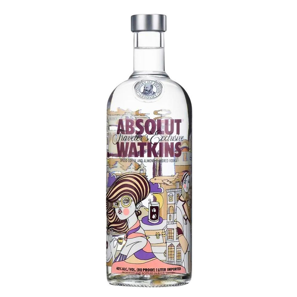 Absolut Vodka Watkins 1L - Limited Edition 2011 – Flavoured Wodka mit Kaffee-, Mandel und Chili Note – Wodka im Designerflaschendekor