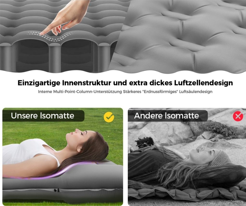 Isomatte Selbstaufblasend,12CM Luftmatratze Camping mit Produktbild 10