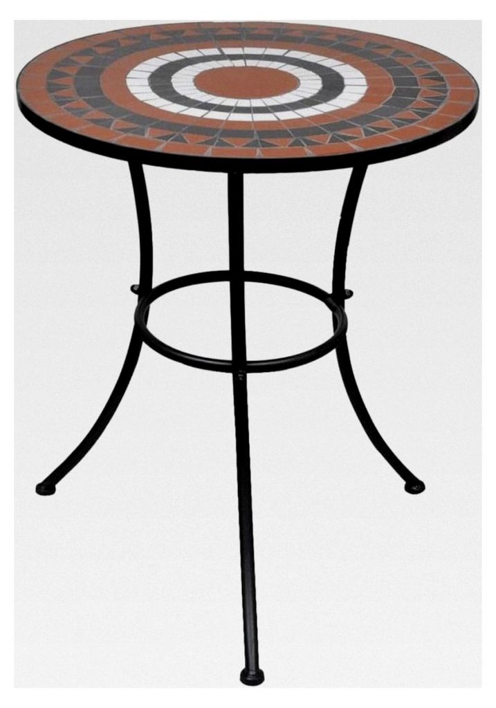 Runder Mosaik-Beistelltisch für Balkon, Garten und Terrasse, Terrakotta und Weiß, 60 cm