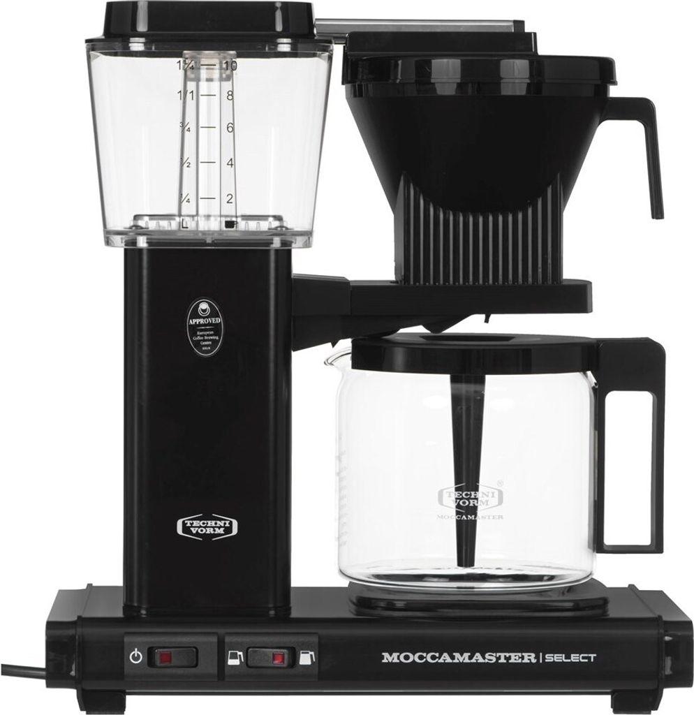 A black Moccacino Select filter coffee machine is shown against a white background.