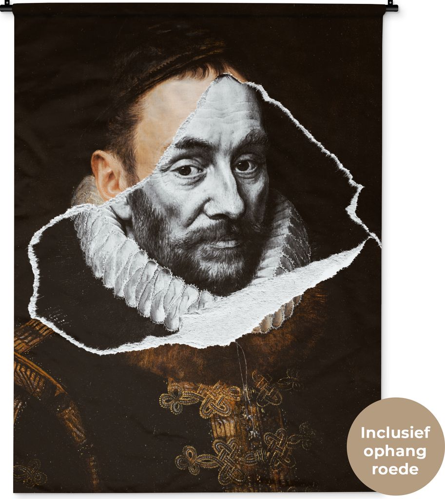 MuchoWow Wandteppich Wandbehang Wilhelm von Oranien -Adriaen Thomasz - Schwarz und Weiß 120x160 cm Tapisserie Dekoration Wandtuch - Wohnzimmer -...