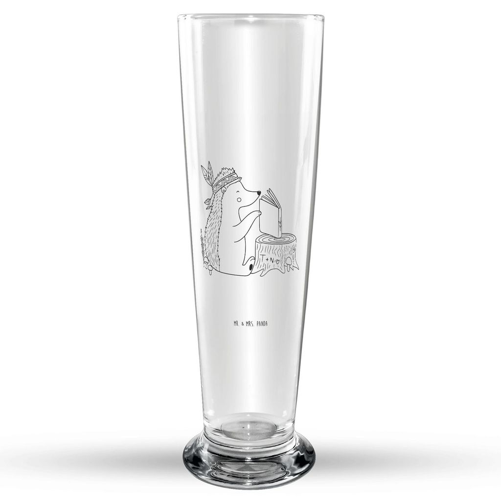 Mr. & Mrs. Panda Bierglas Igel Federschmuck - Transparent - Geschenk, Trinkglas, Lagerfeuer, Abenteuer, Camping, Glasbierglas, Bier Glas, Glasbeche...