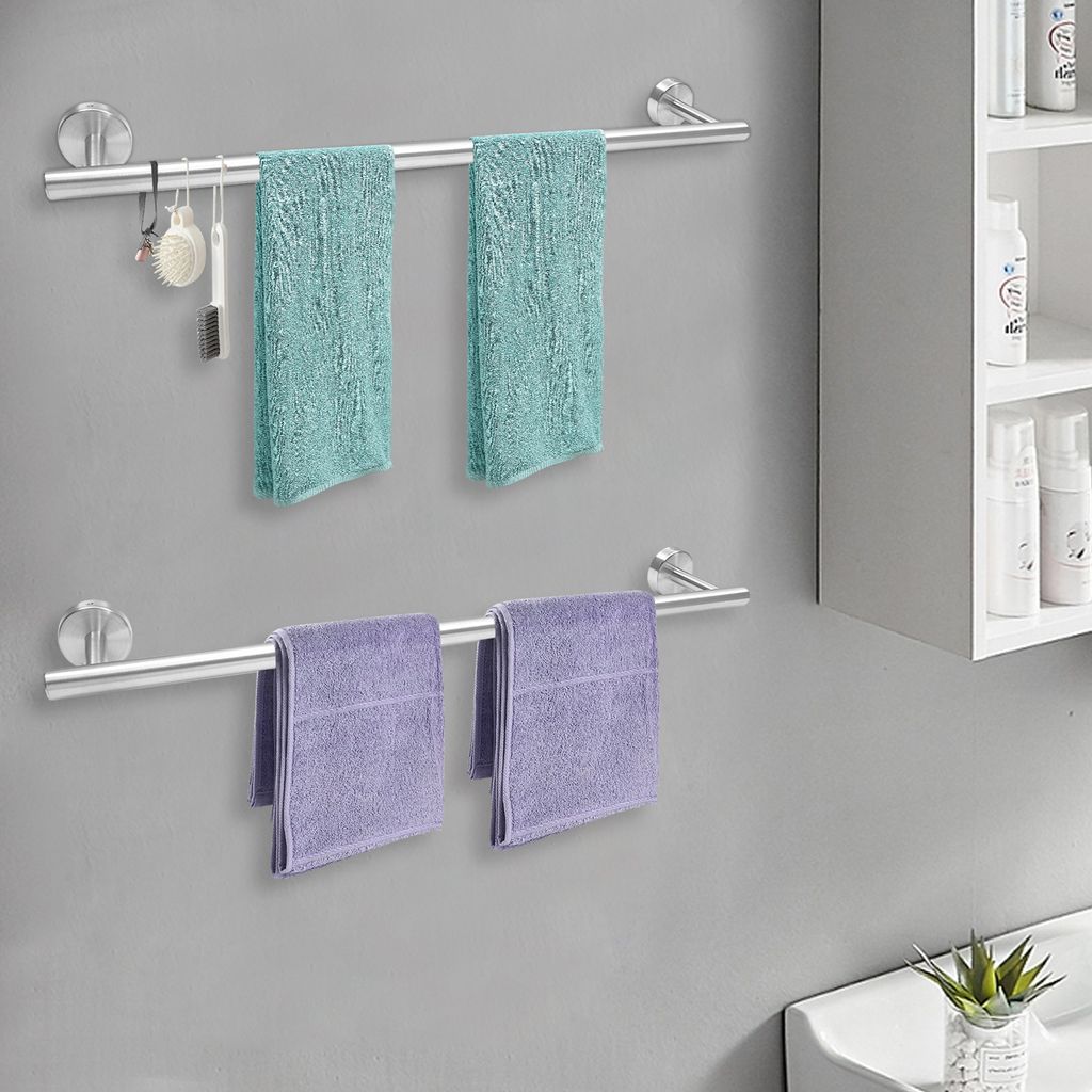 2 Stück 60cm Wand Edelstahl Handtuchhalter Set Handtuchstange silber