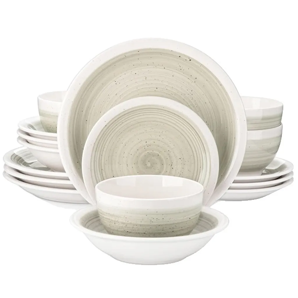 Servizio Piatti 16 Pezzi Beige Gres | Set Tavola Famiglia Resistente