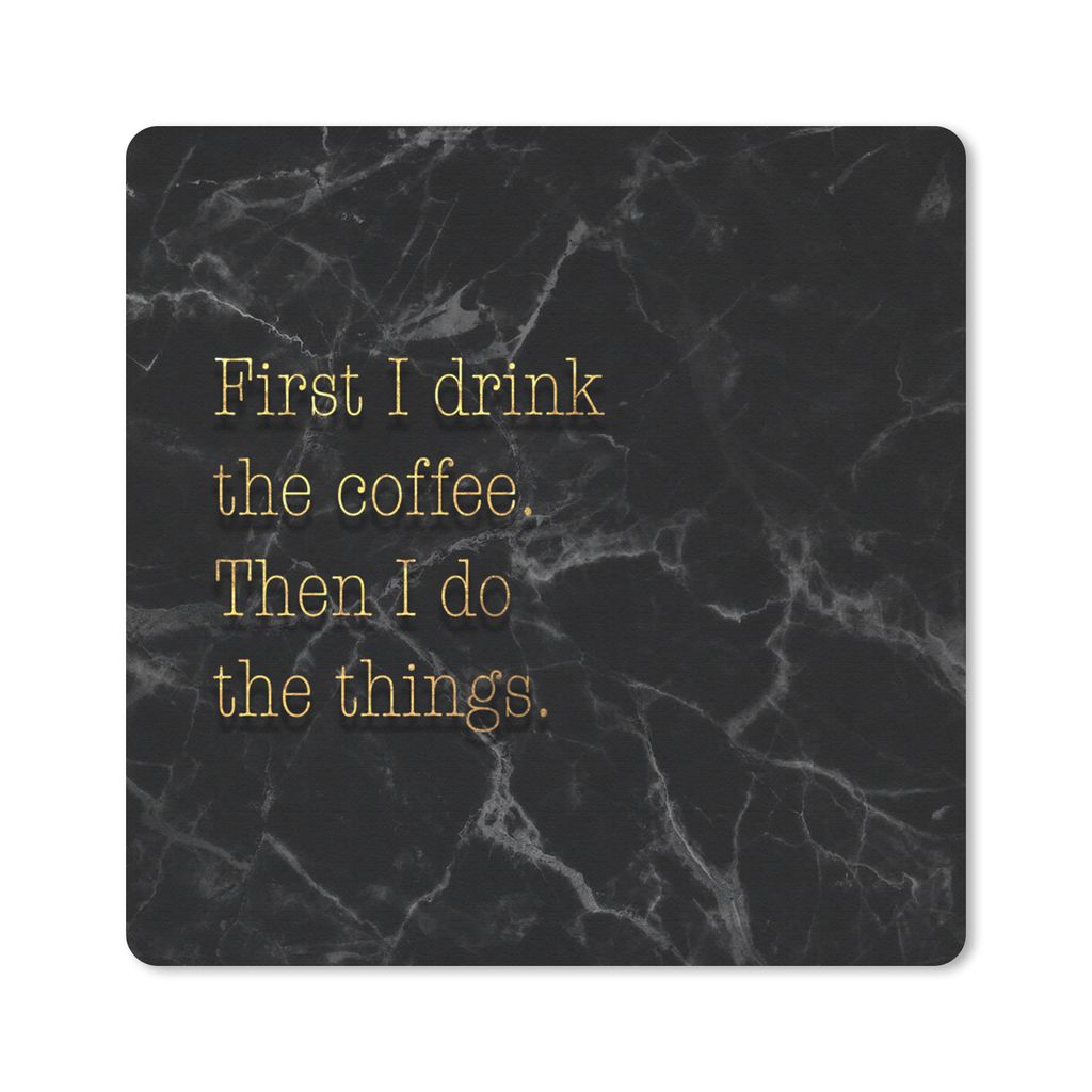 MuchoWow Mauspad Mousepad Zitate - Kaffee - Gold - Marmor 20x20 cm - Mousepads - Maus Mat - Pad - Mausunterlage - Desk Mat - Bureauartikeln