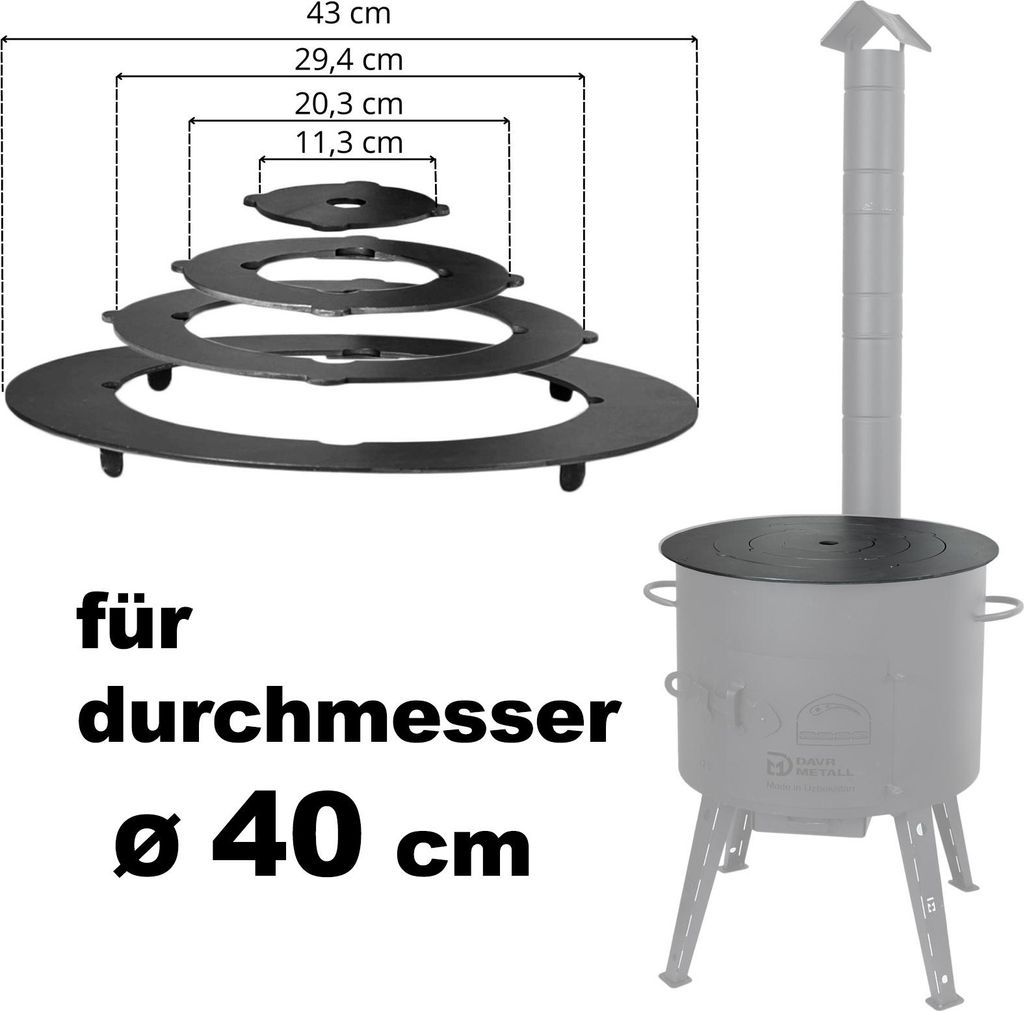 Ø38-42 cm Adapter - Ringe für Eintopfofen Utschak Herdplatte für Feuerkessel Kasan Adaptierung Kazan