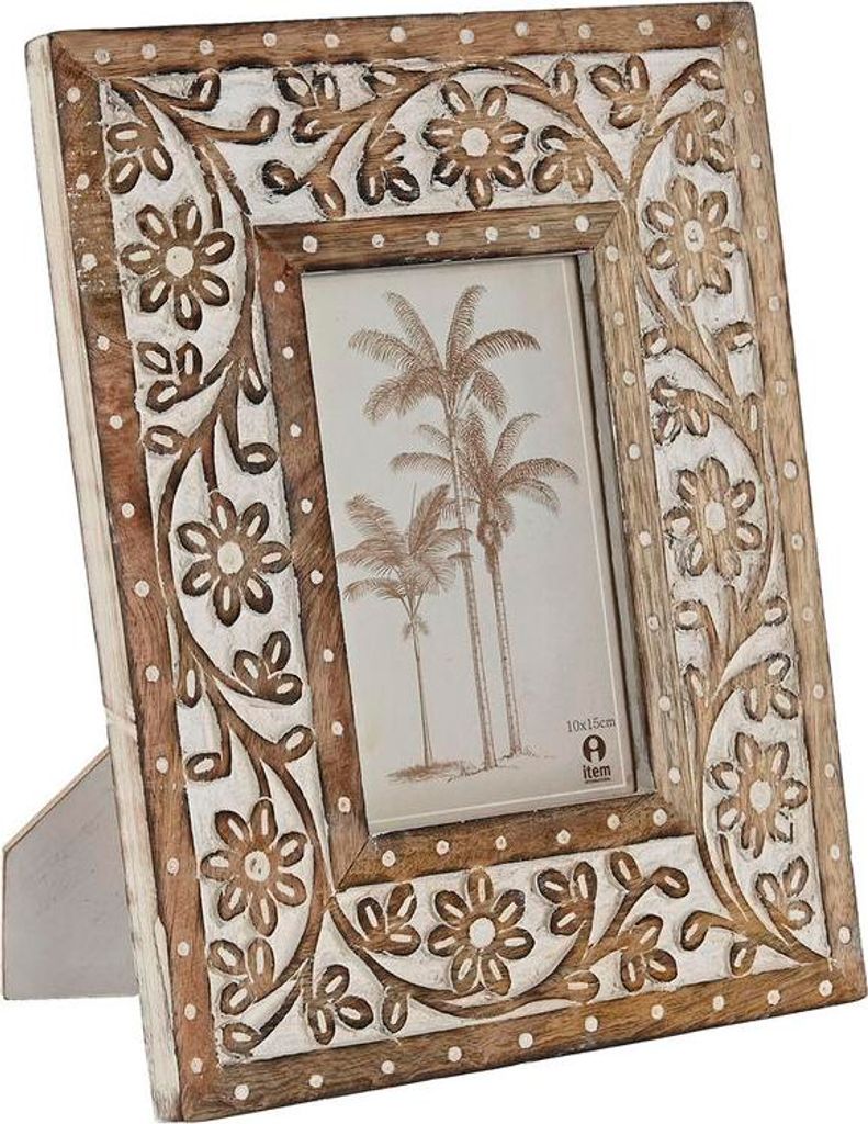 Fotorahmen Home ESPRIT Weiß natürlich Kristall Mango-Holz Indianer 21 x 2 x 26,5 cm
