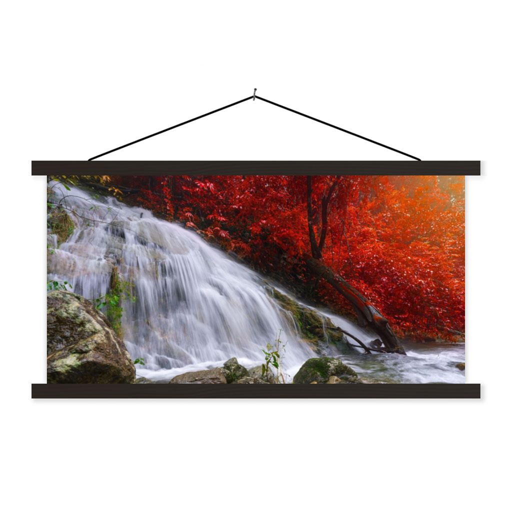 MuchoWow Textilposter Wasserfall - Felsen - Wasser - Herbst 60x30 cm mit schwarzem Rahmen - Textilien