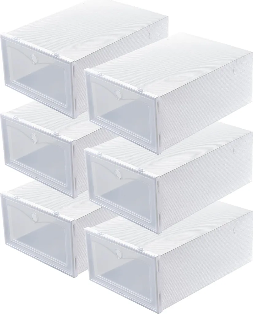 Grande Boîte à Chaussures Blanche Robuste avec Façade Transparente 6PCS